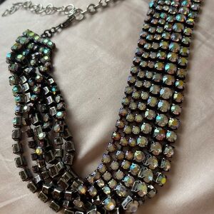 Aurora Crystal Multi-Row Statement Necklace - Iridescent